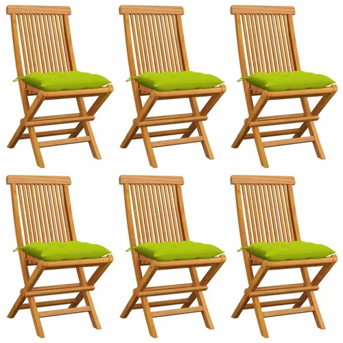  Vrtne stolice s jarko zelenim jastucima 6 kom masivna tikovina