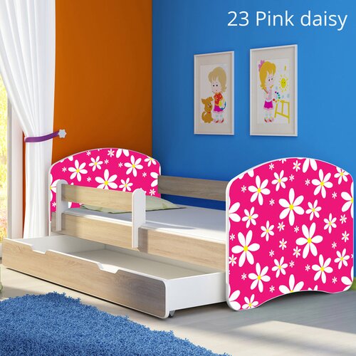  Otroška postelja ACMA z motivom, stranica sonoma + predal 140x70 cm 23 Pink Daisy Cene