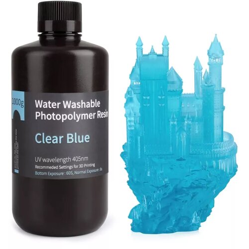 Elegoo water washable resin 1kg clear blue Slike