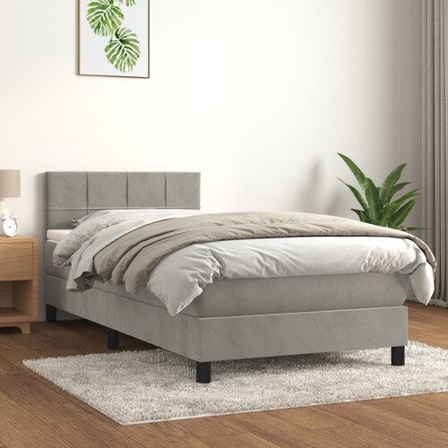 The Living Store Box spring postelja z vzmetnico svetlo siva 90x200 cm žamet - Box Spring Postelja, (21490128) Slike