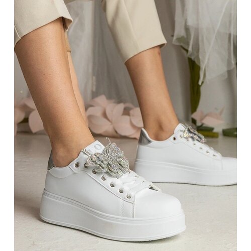 D/CEO UR/CEO White-silver sneakers adorned with a butterfly with rhinestones Kariba Cene