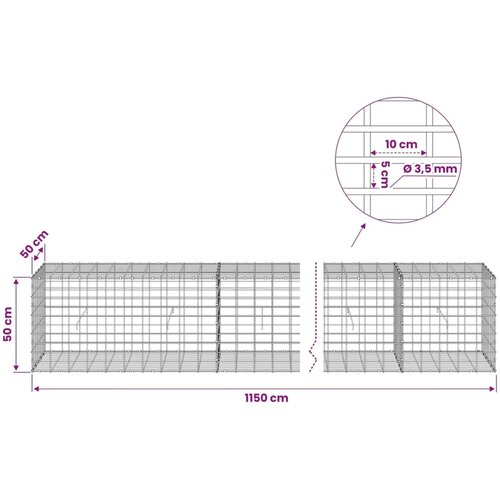  Gabion s žicom debljine 3 5 mm i mrežom 5x10 cm 1150x50x50 cm - 50 cm 50 cm 1150 cm Slike