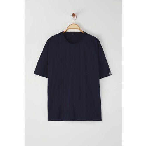 Trendyol Navy Blue Oversize/Wide Cut Collar Detailed Tagged 100% Cotton T-Shirt Slike