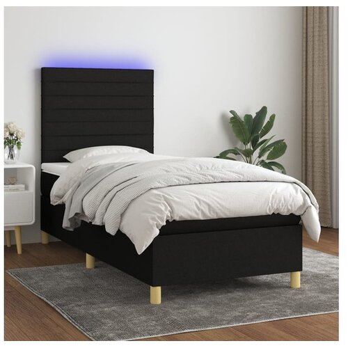 Box spring postelja z vzmetnico LED črna 90x190 cm blago Cene