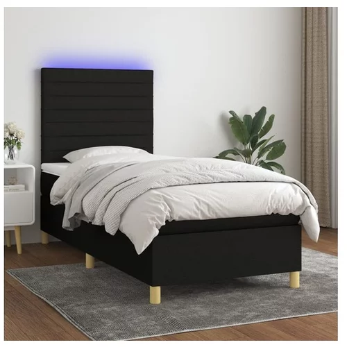  Box spring postelja z vzmetnico LED črna 90x190 cm blago