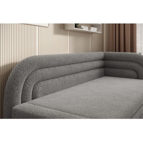 ELTAP Siva raztegljiva/s prostorom za shranjevanje sedežna garnitura iz tkanine boucl&amp;eacute; desni kot 223 cm Fabillo &amp;ndash; Slike