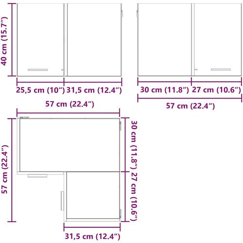 VidaXL viseći ormarić zidne riga beton siva i bijela 57 x 57 x 40 cm Slike