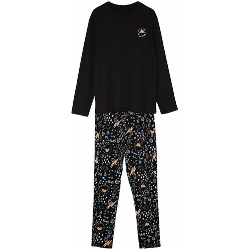 Trendyol Men's Black Regular Fit Embroidered Knitted Pajamas Set. Cene
