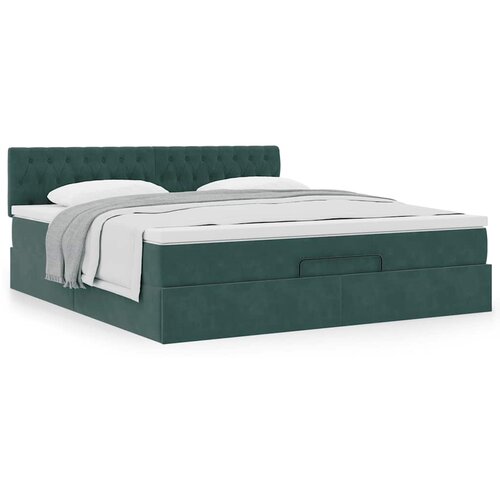 VidaXL Otomanski posteljni okvir z vzmetnico temno zelena 180x200cm Slike