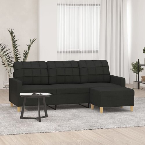  The Living Store Trosed s stolčkom za noge črn 180 cm blago - Trosed S Stolčkom Za Noge, (21485113) Slike