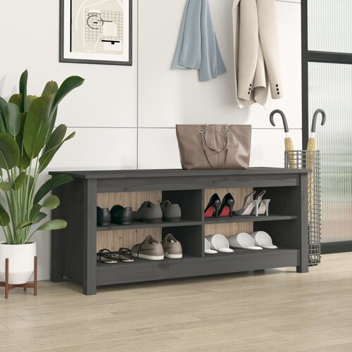 vidaXL Klop za čevlje siva 110x38x45,5 cm trdna borovina Cene