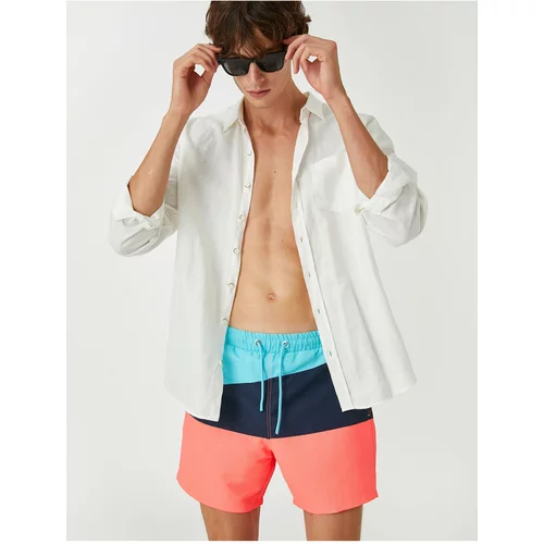 Koton Marine Shorts with Color Block, Lace-Up Waist