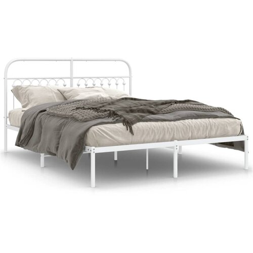 vidaXL Kovinski posteljni okvir z vzglavjem bel 150x200 cm Cene