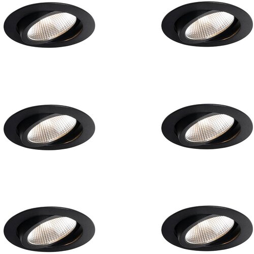 QAZQA Professional Set van 6 inbouwspots zwart 9,5cm incl. LED 1300 lm dimbaar IP65 - Gaius Slike