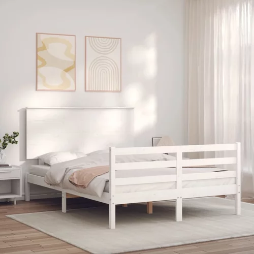  Okvir kreveta s uzglavljem bijeli 4FT mali bračni masivno drvo
