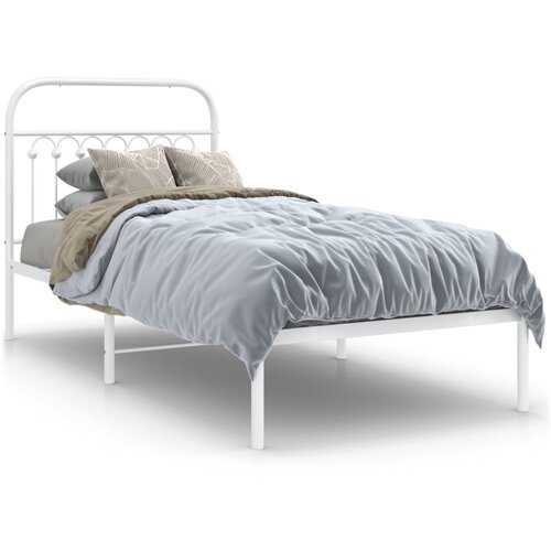 vidaXL Kovinski posteljni okvir z vzglavjem bel 90x200 cm Cene