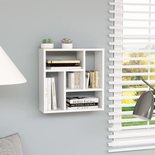 VidaXL Stenska polica bela 45,1x16x45,1 cm iverna plo&amp;scaron;ča Slike