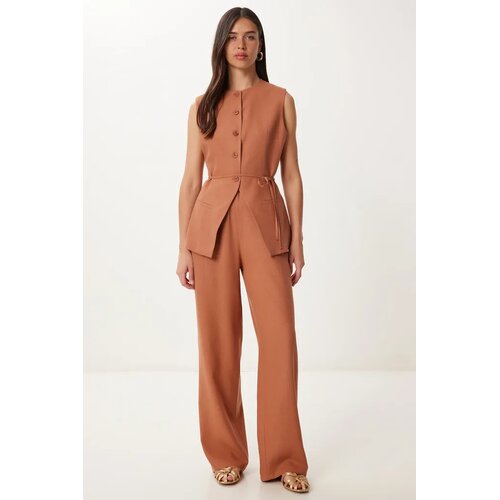  Ženski komplet pantalone i prsluk No00026, Bež Slike