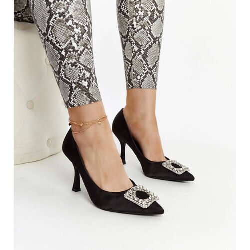 Gemre Clemente black satin-finish stilettos with rhinestones Cene