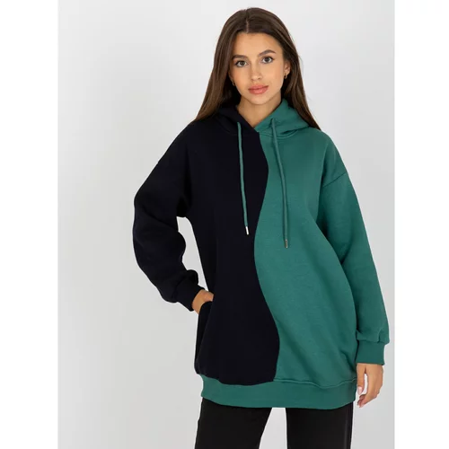 Fashion Hunters Black and green women's basic hoodie RUE PARIS