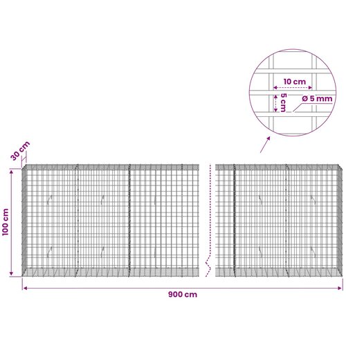  Gabion s žicom debljine 5 mm i mrežom 5x10 cm 900x30x100 cm Slike