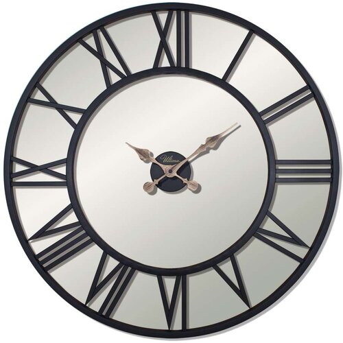 Wallity Zidni sat Retro Metalni Ogledalo s Rimskim Brojevima, 76x76 cm, Crni Slike