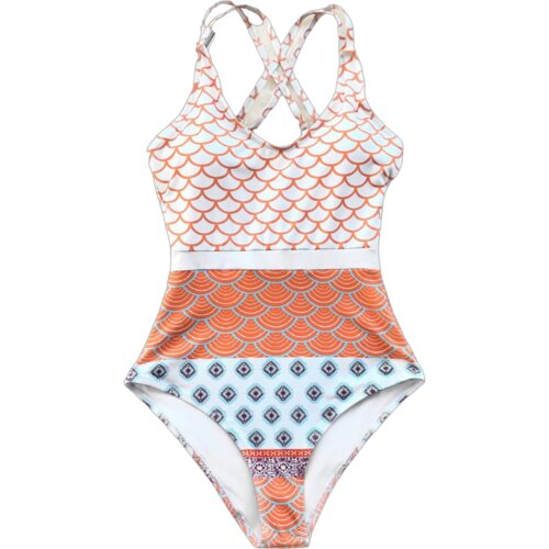 ženski jednodelni kupaći kostim J3 belo-narandžasti Slike