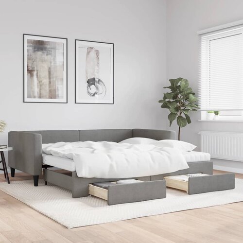 VidaXL Izvlečna dnevna postelja s predali temno siva 100x200 cm blago Slike