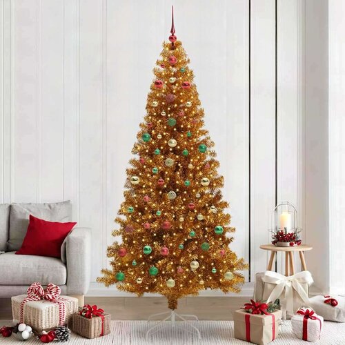vidaXL Božično drevo med 300 LED z stojalom Zlata 240 cm PET Cene