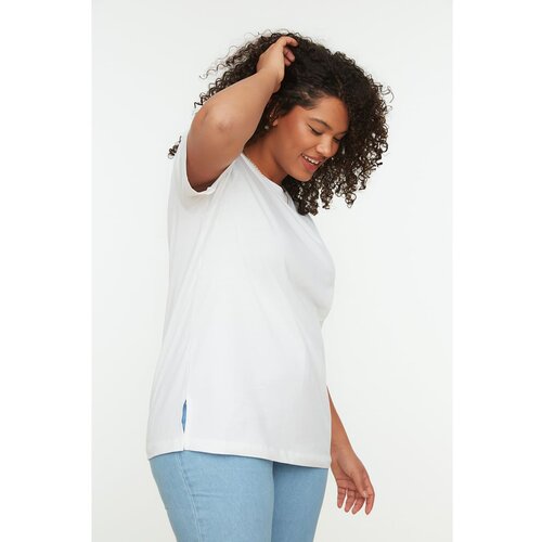 Trendyol Curve White Crew Neck Slit Basic Knitted T-Shirt Slike
