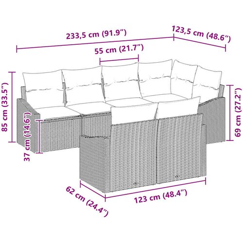  Set sofe 7 kom. Smeđa poliratan 233,5 x 123,5 x 85 cm Slike