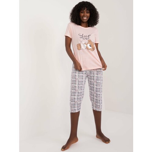 Fashion Hunters Light pink cotton pajamas with teddy bear Slike