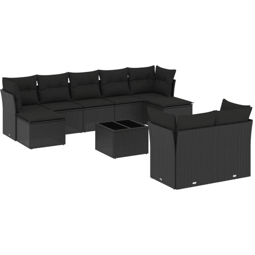  10-dijelni set vrtnih sofa s jastucima crni od poliratana Slike