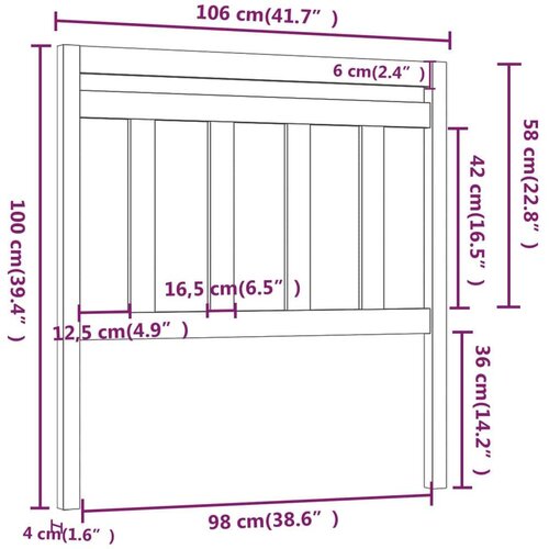 Uzglavlje za krevet 106 x 4 x 100 cm od masivne borovine Slike