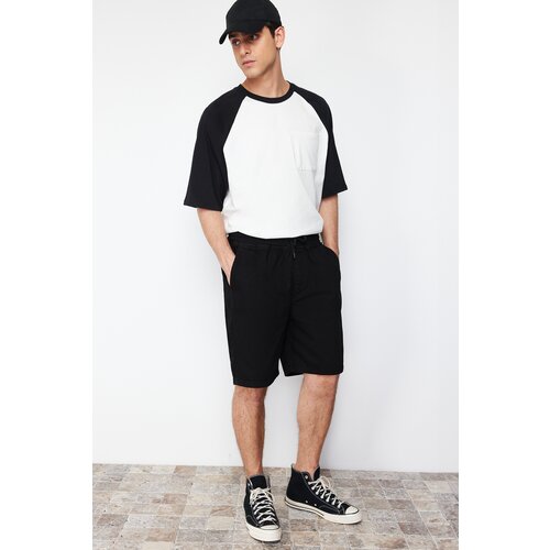 Trendyol Men's Black Regular Fit Elastic Waist Denim Shorts Cene