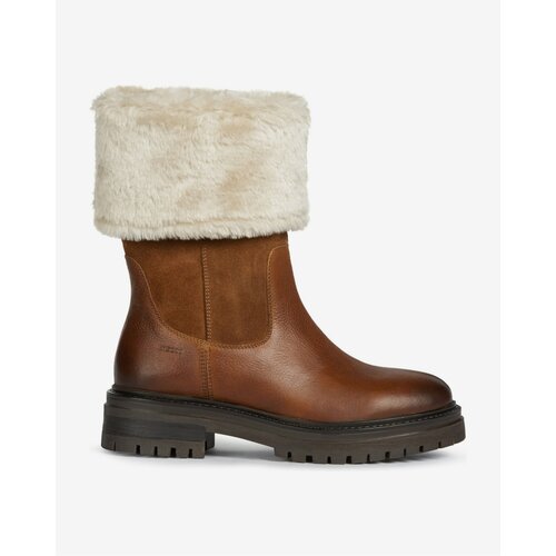 Geox Brown Women's Leather Low Boots with Artificial Fur Iridea - Women Slike