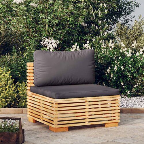 VidaXL Srednja vrtna sofa s tamnosivim jastucima od masivne tikovine Slike