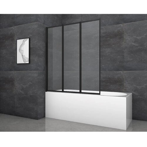 Aurlane zložljiva stena za kopalno kad black star 125 x 143 cm črna mat 3-krilna Cene