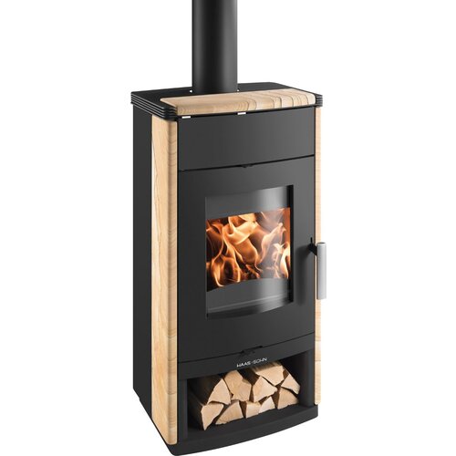HAAS+SOHN kamin na drva montegrotto ii 305,15 st (7 kw, kapacitet grijanja prostorije: 180 m&amp;sup3;, obloga: prirodni kamen, woodstone-biser-crna) Slike