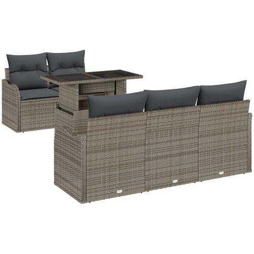 VidaXL 6 komada vrtni sofa set s jastučićima siva poli ratan, 2-sjedna vrtna sofa s pohranom i jastučićima siva poli ratan Slike