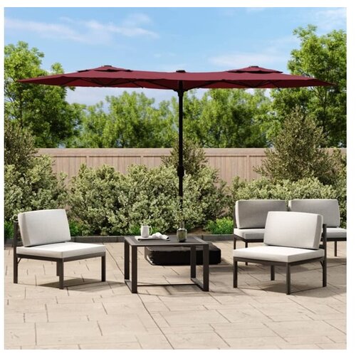 VidaXL Dvostruki suncobran s LED svjetlima bordo 316 x 240 cm Slike