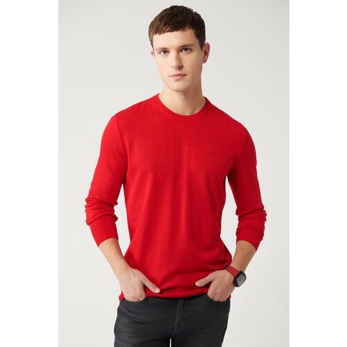 Avva Men's Red Knitwear Sweater Crew Neck Anti-Pilling Standard Fit Regular Cut Slike