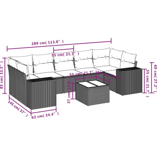  8-dijelni set vrtnih sofa od poliratana s jastucima crni Crna 93 x 62 x 69 cm Slike