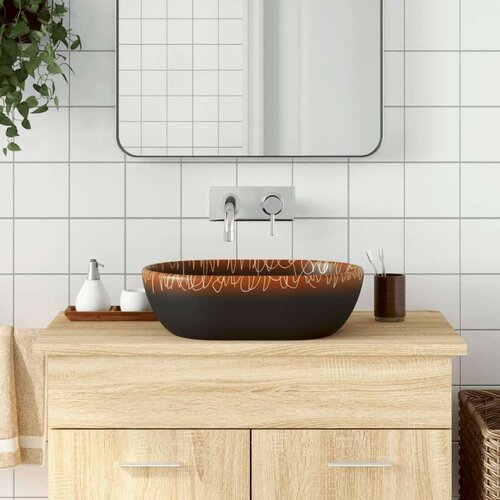 Nadgradni Nadpultni umivalnik črn in oranžen ovalen 47x33x13 cm keramika Cene