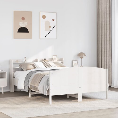 VidaXL Okvir kreveta bez madraca bijeli 135 x 190 cm masivna borovina Slike