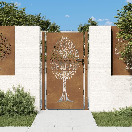 vidaXL Vrtna vrata 105x180 cm Corten jeklo dizajn drevesa Cene