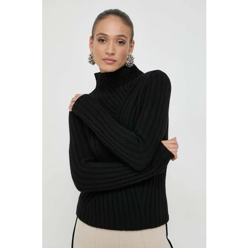 Boss Vuneni pulover za žene, boja: crna, topli, s poludolčevitom