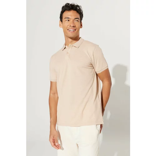 ALTINYILDIZ CLASSICS Men's Milk Brown-Ecru Slim Fit Slim Fit Polo Neck 100% Cotton Short Sleeved T-Shirt.