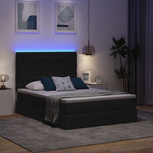 Krevet S LED lampica s uzglavljem Crna 140 x 190 cm tkanina Slike