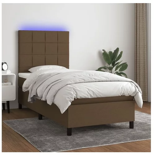  Box spring postelja z vzmetnico LED temno rjava 90x190 cm blago